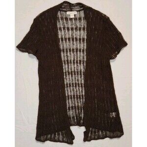 Coldwater Creek Cardigan Brown Crochet Sweater Women's Large 14 Boho Layer